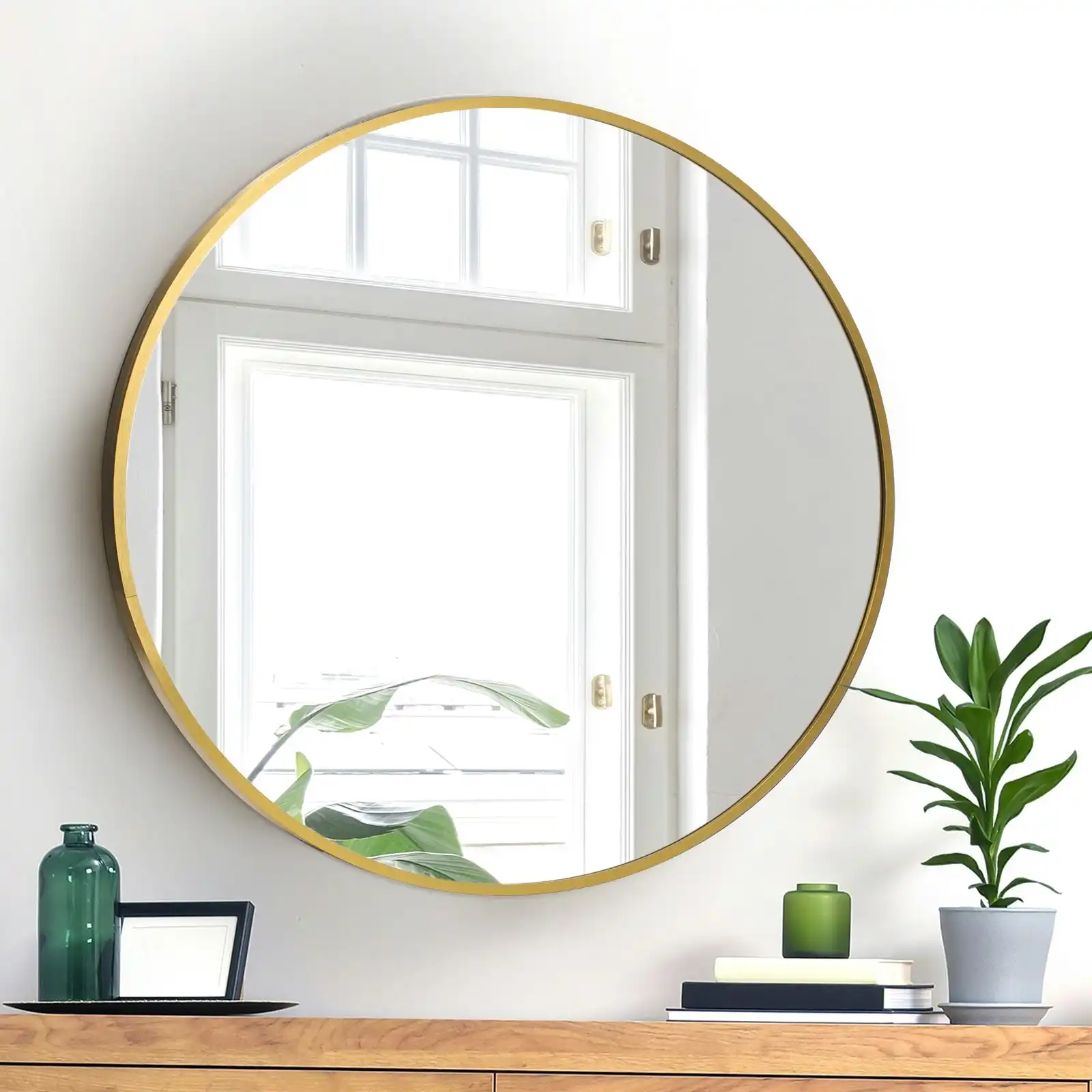Oikiture Wall Mirrors Round 70cm Makeup Mirror Vanity Home Decro Gold Bathroom