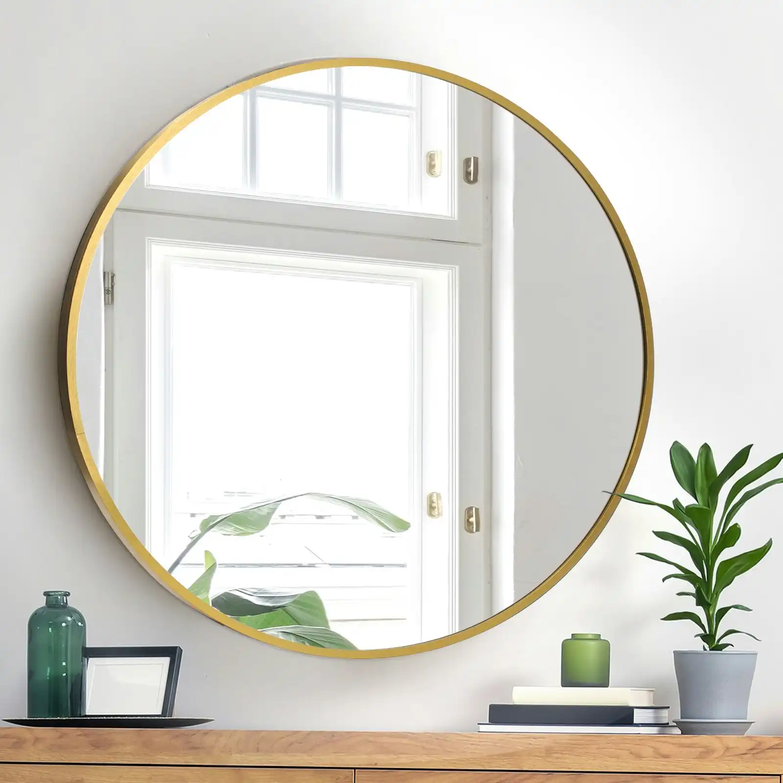 Oikiture Wall Mirrors Round Makeup Mirror Vanity Home Decorative Gold 80cm