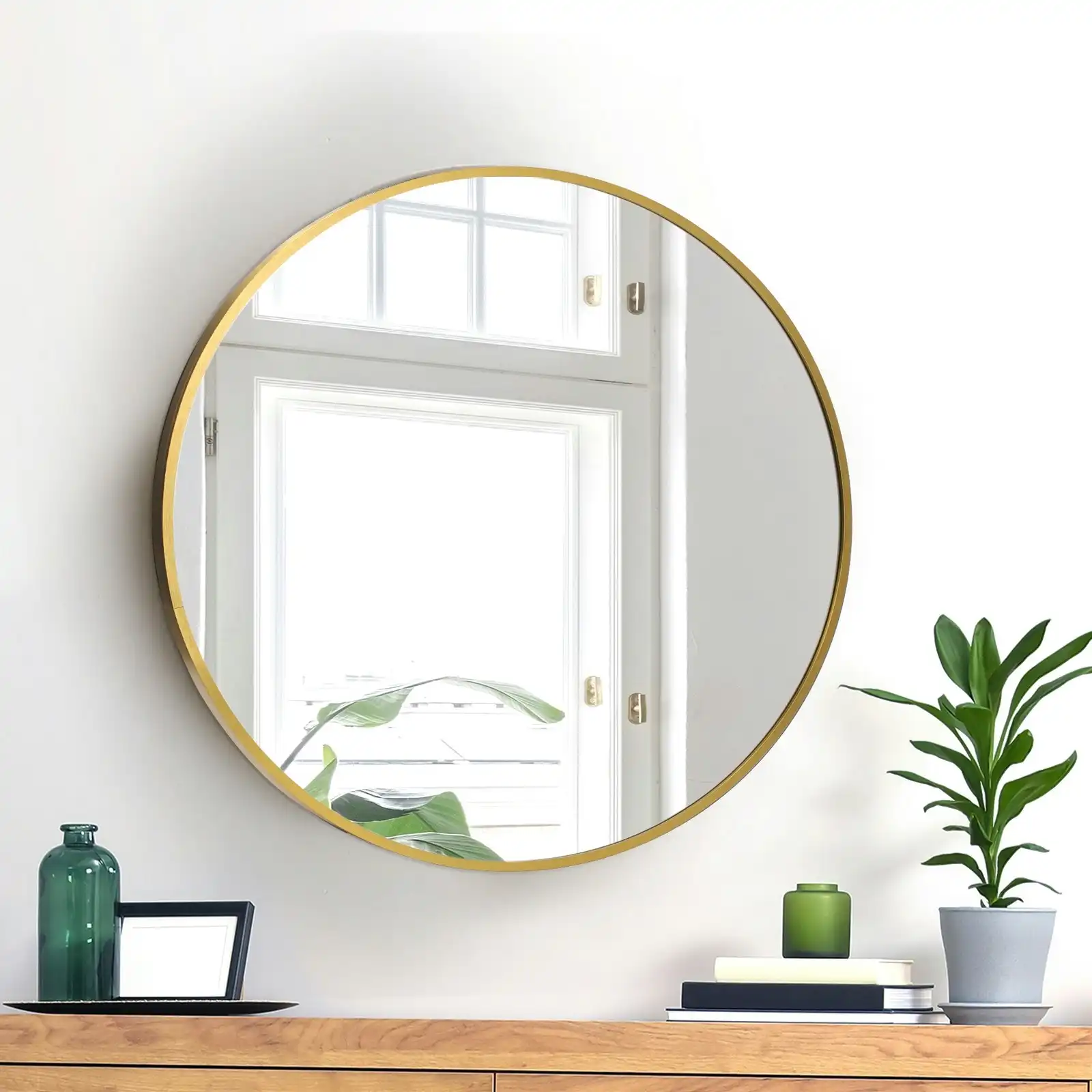 Oikiture Wall Mirrors Round Makeup Mirror Vanity Home Decro 50cm Gold Bedroom