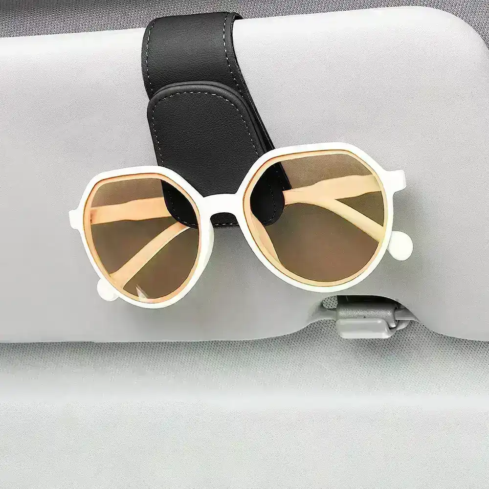 Magnetic Leather Sunglass Holder Eyeglass Hanger Clip Car Sun Visor Ticket Clip