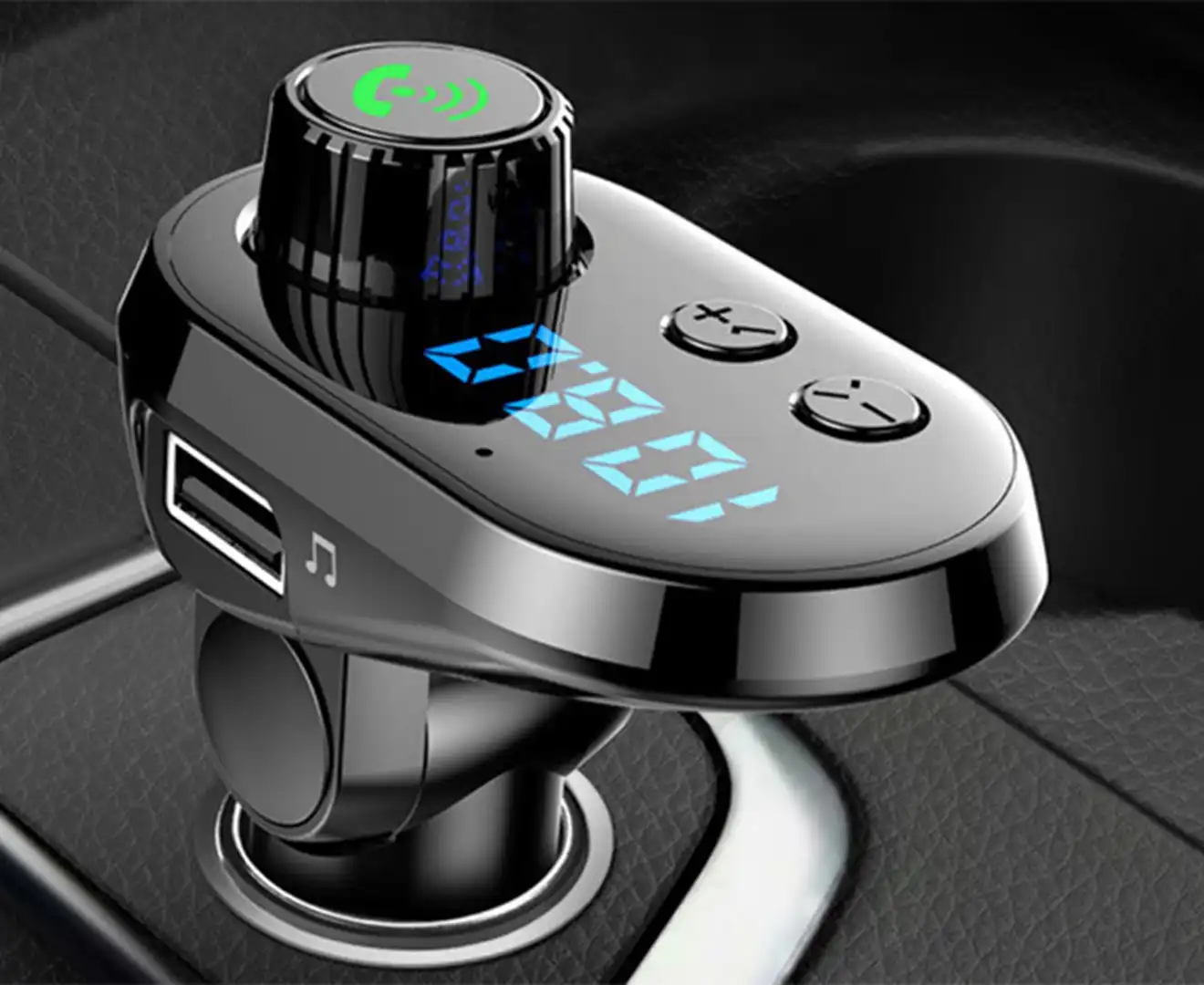 Hands-Free Bluetooth FM Transmitter Car Kit with three charging ports