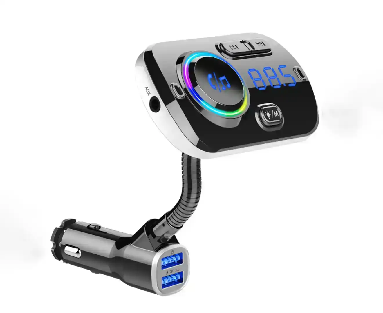 QC3.0 Bluetooth 5.0 FM Transmitter Dual USB Fast Charge Mp3 Player-Black