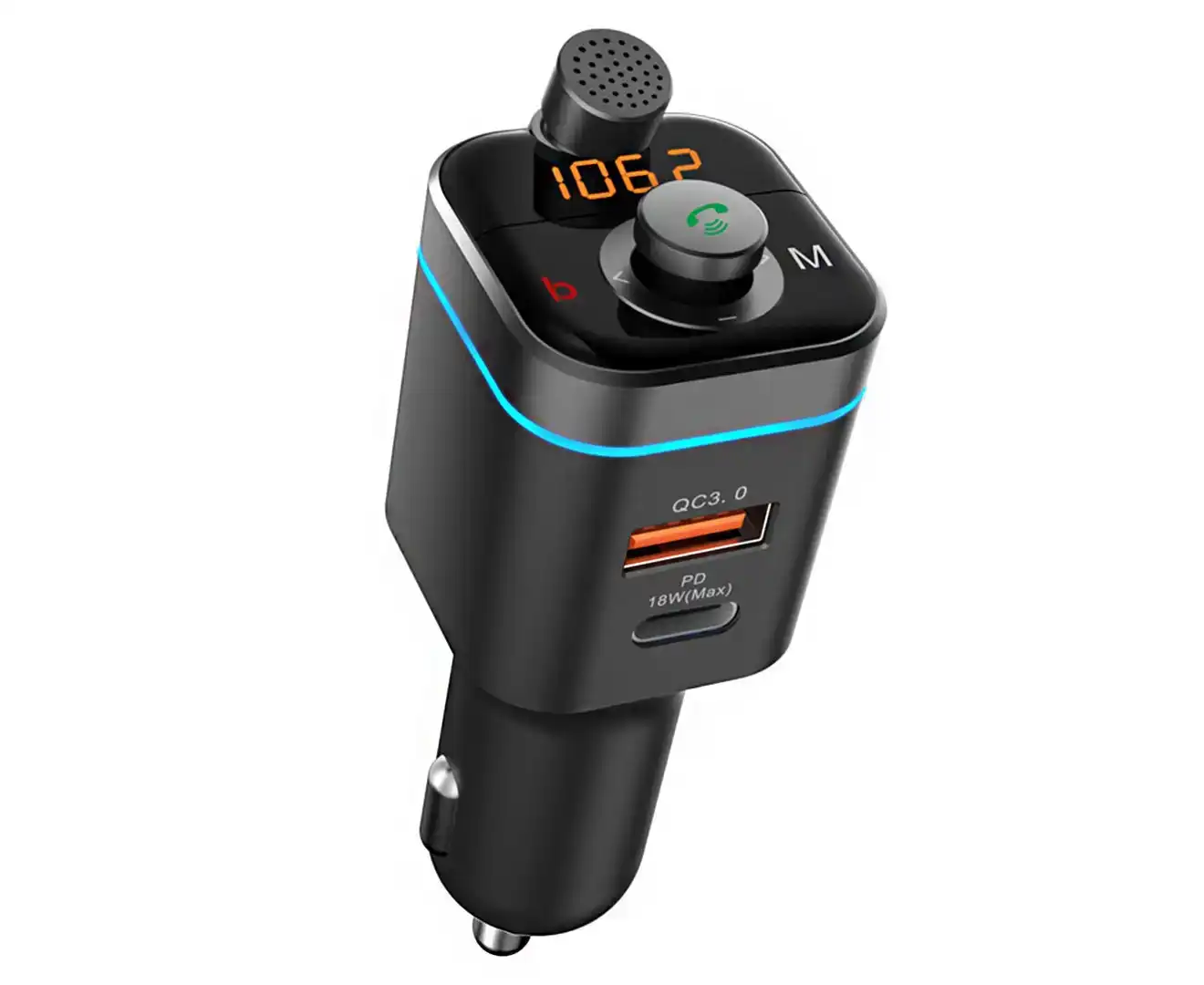 Bluetooth 5.0 Car Kit Hands-free Wireless FM Transmitter with Rotatable Mic