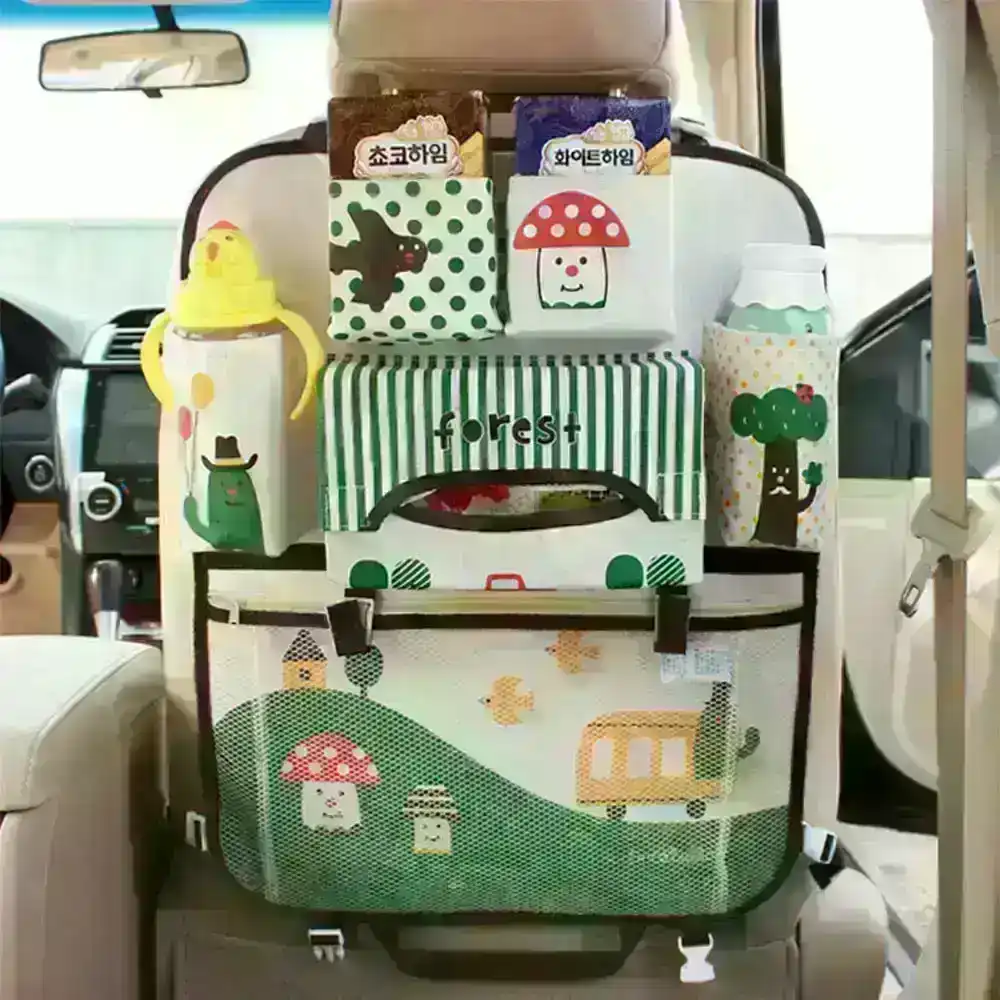 2pcs Cartoon Car Seat Back Organizer Large Capacity Car Seat Hanging Storage Bag