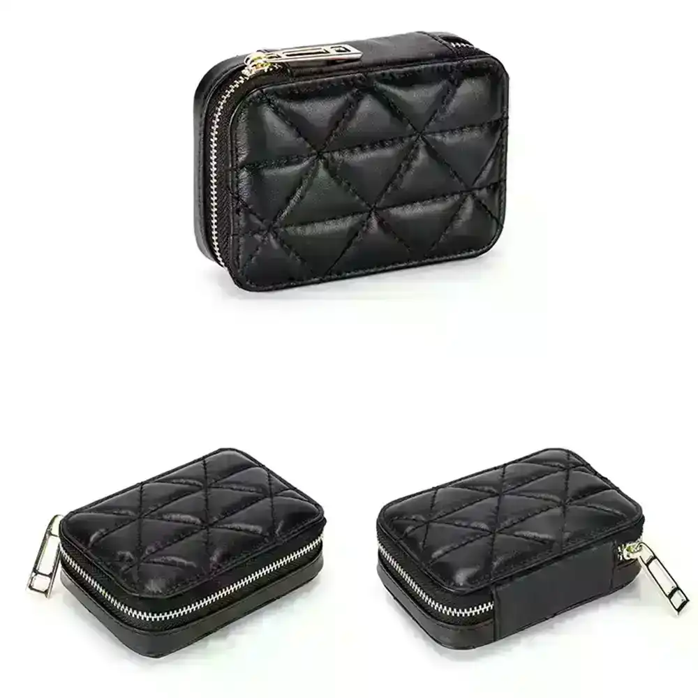 Leather Lipstick Bag Mini Portable Carry Mirror Makeup Small Bag Coin Purse