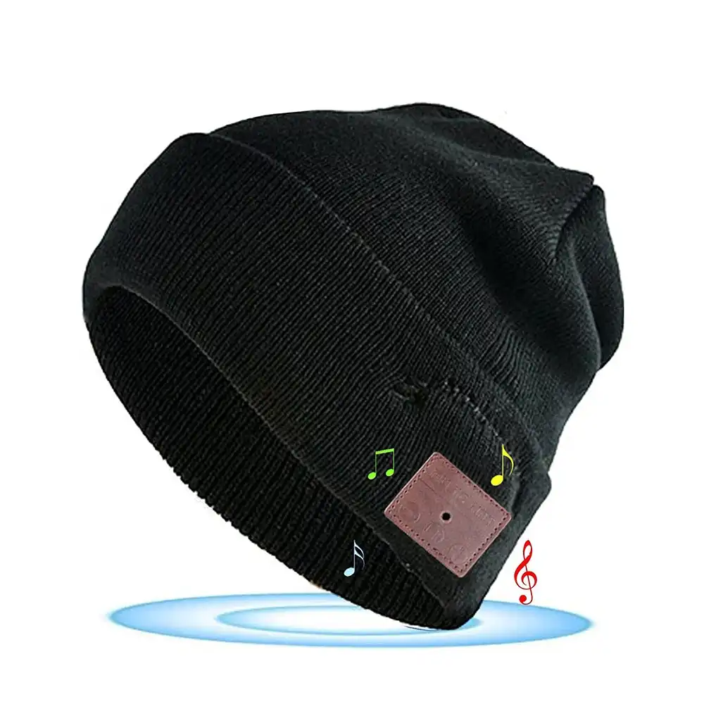 Bluetooth 5.0 Music Headphones Knitted Beanie Hat-Black