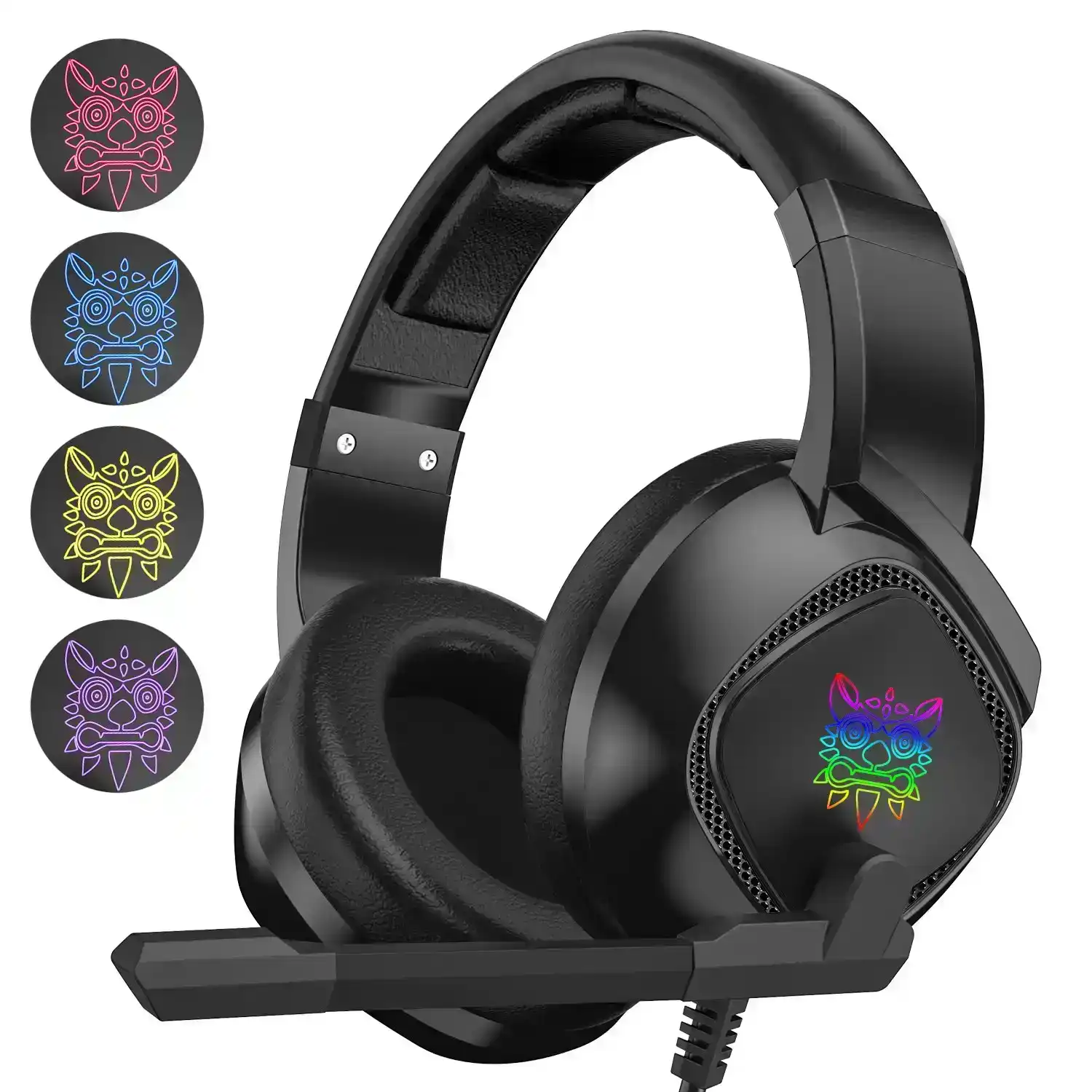 Onikuma K19 RGB Wired Stereo Gaming Headset for PS4/PC/Xbox One Controller/Laptop/iPad/Nintendo Switch Noise Canceling Over-Ear Headphones