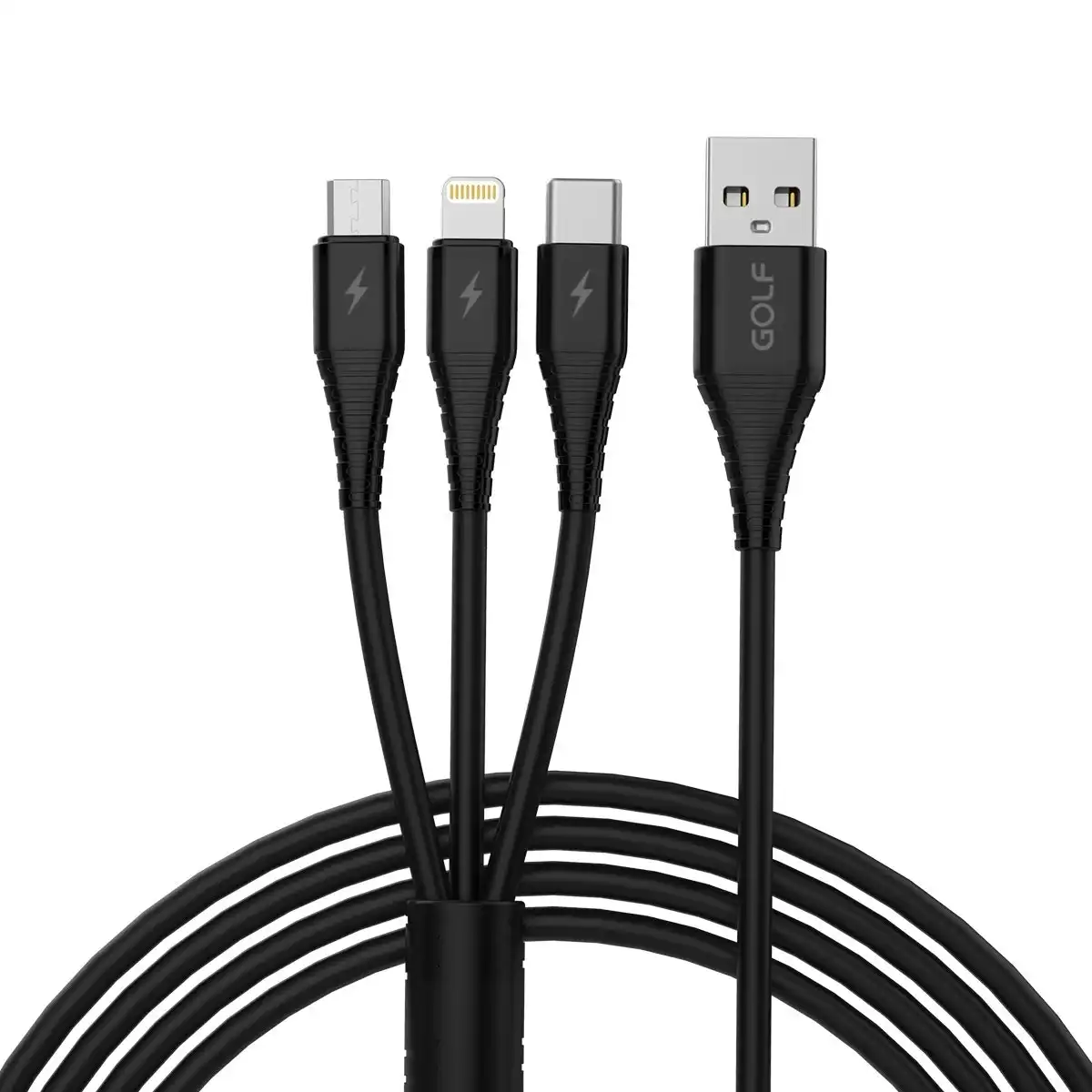 Golf GC-65 100cm Type-C/Micro USB/USB 3 in 1 3A USB Charging Cable Black For Mobile Phone