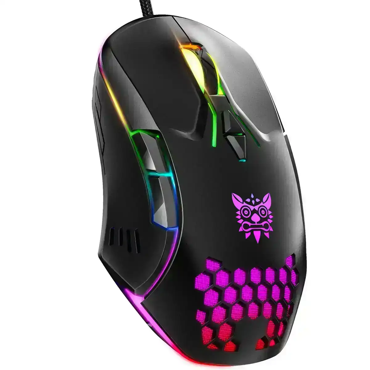 Onikuma CW902 Wired Gaming Mouse 6400DPI RGB Backlight Computer Mouse Hollow Honeycomb Mice for Computer Laptop PC Gamer