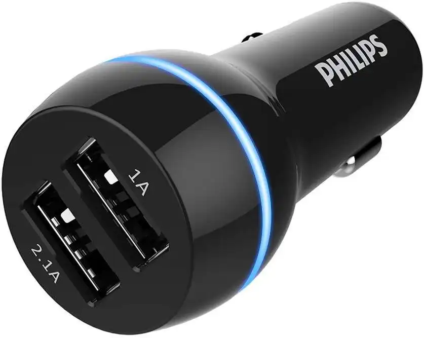 Philips Ultra Car charger with 2 USB Ports 3.1A Black