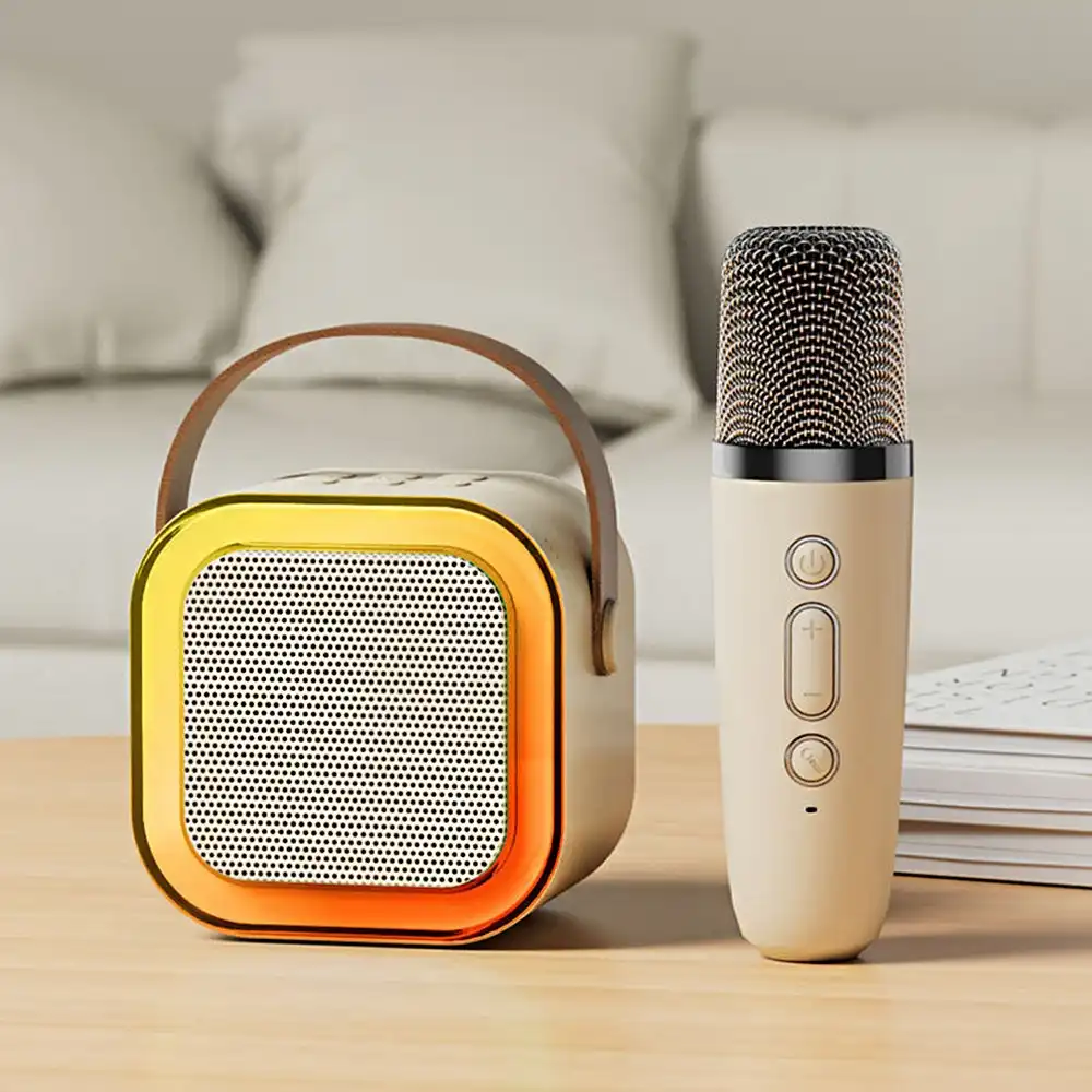 Mini Karaoke Machine Portable Bluetooth Speaker Wilreless Microphones Led Lights