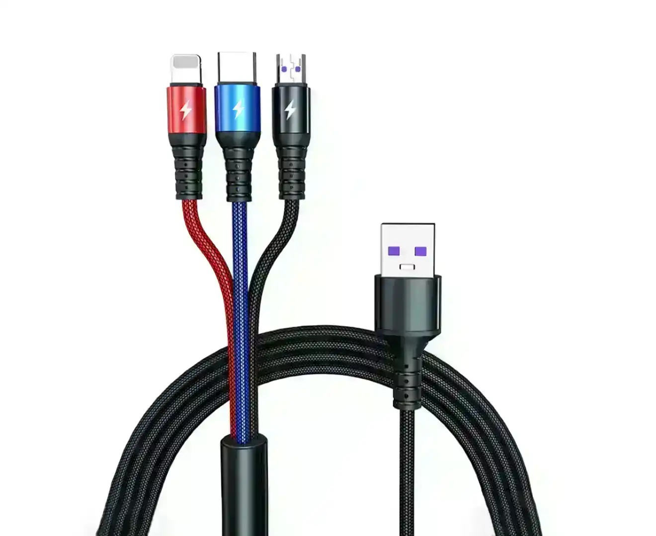 3 in 1 Super Fast Charge for iPhone, Micro USB and Type C charging cable