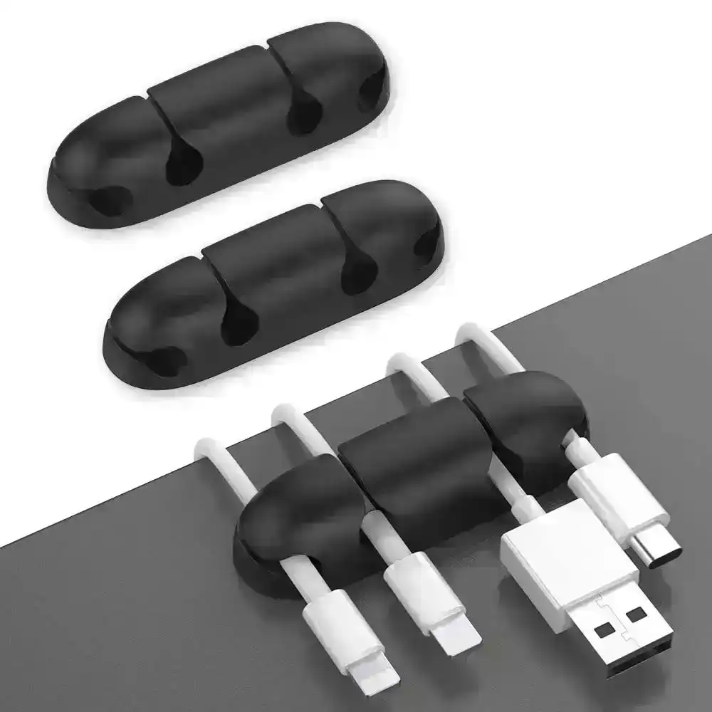 3pcs Silicone desktop cable fixer data cable organizer-Four-clip cable holder