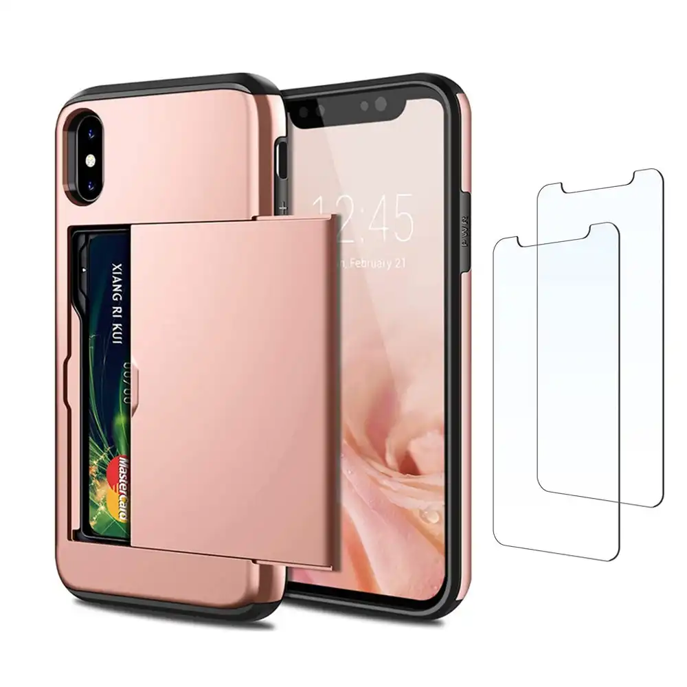 Card-Slot Protection Case with 2 Pack Tempered film for iPhone