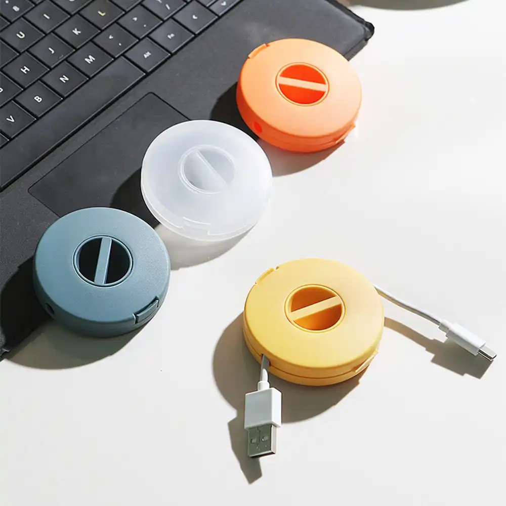 4Pcs Portable Round Phone Charging Cable Storage Box-4 Color