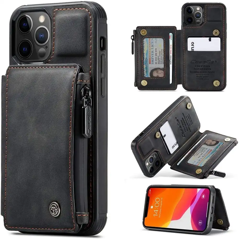 Magnetic PU leather Wallet Case with Card Holder for iPhone-Black
