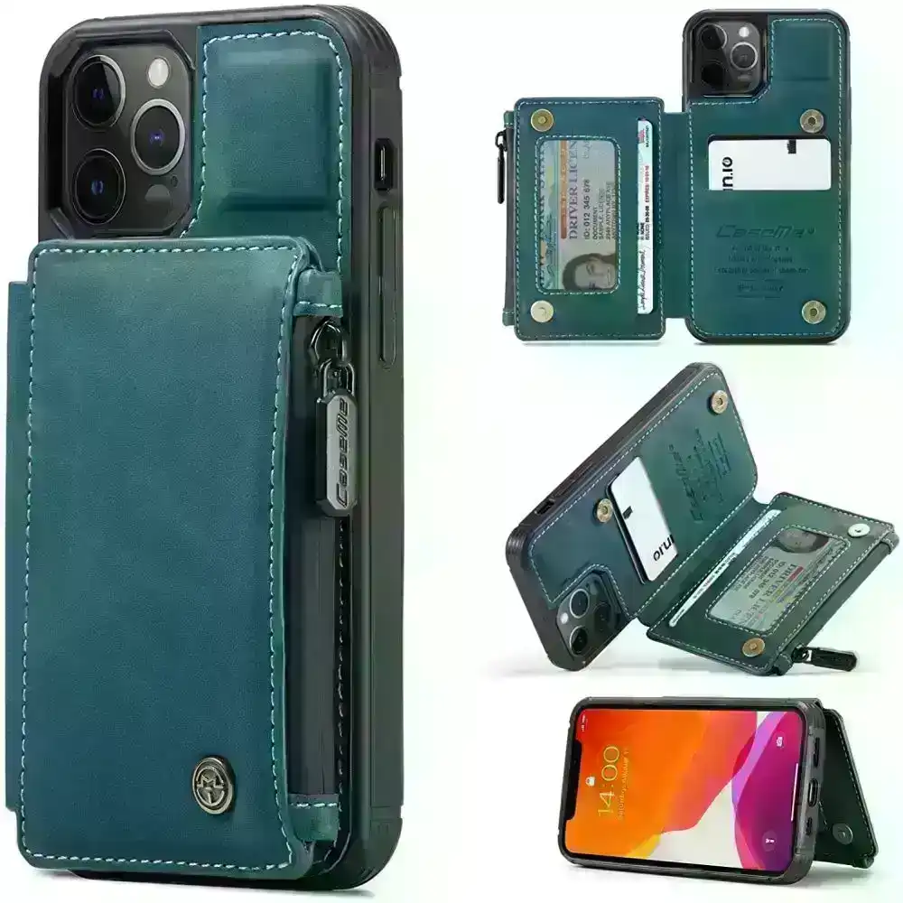 Magnetic PU leather Wallet Case with Card Holder for iPhone-Blue