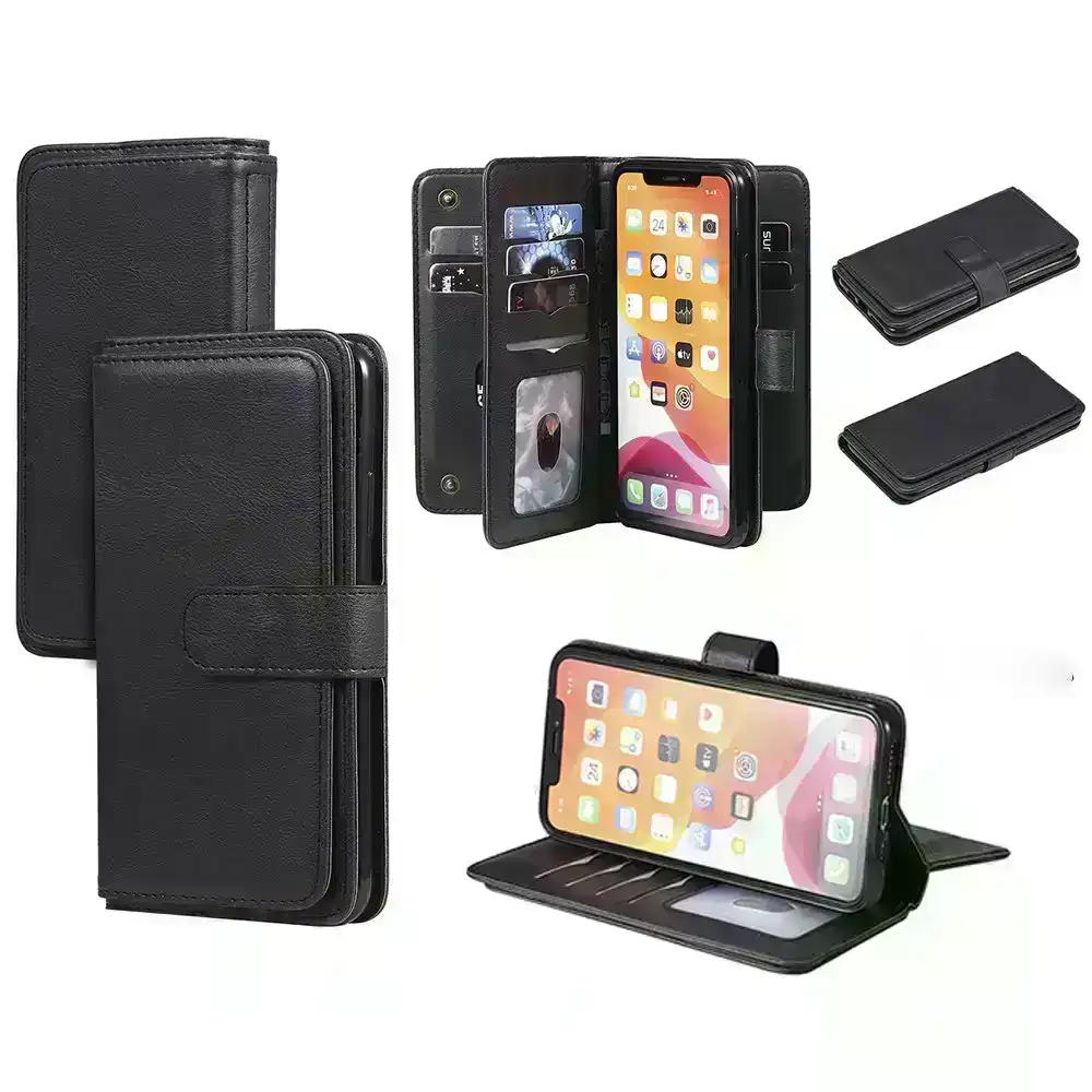 Flip Leather Phone Case With Card Slot For iPhone 11/12/13 Pro max-Black