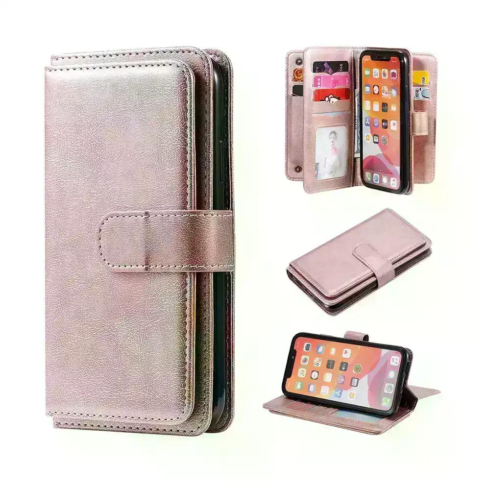 Flip Leather Phone Case With Card Slot For iPhone 11/12/13 Pro max-Rose gold