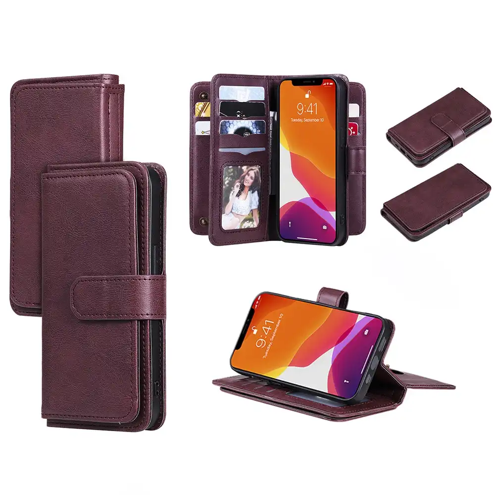Flip Leather Phone Case With Card Slot For iPhone 11/12/13 Pro max-Wine