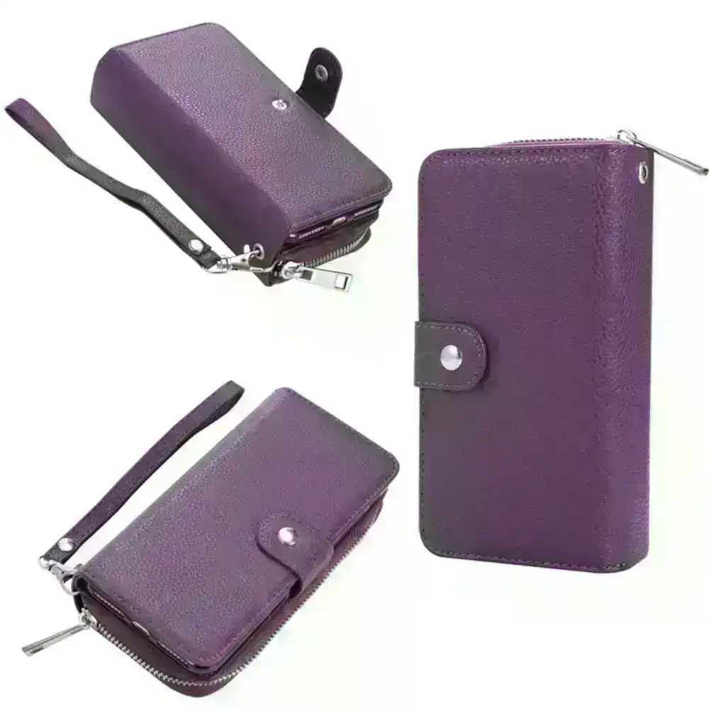 Detachable Zipper Magnetic Card Slots Phone Case for iphone-Purple