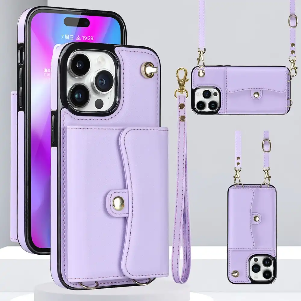 Crossbody Wallet Case with Card Holder Leather Phone Case iPhone Case-Purple