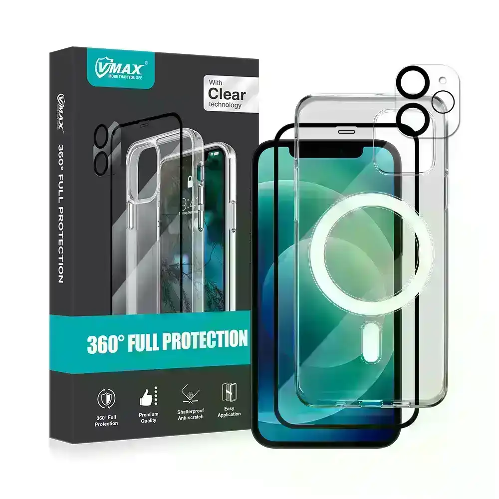 Vmax  Phone case + Tempered Glass Screen Protector + Camera Protector 3pc pack bundle For Iphone 12 12pro 12 pro max