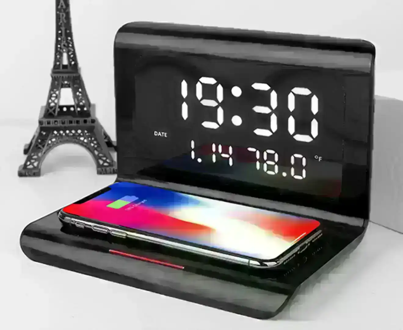 Three-in-One Wireless Charging Clock with Temperature