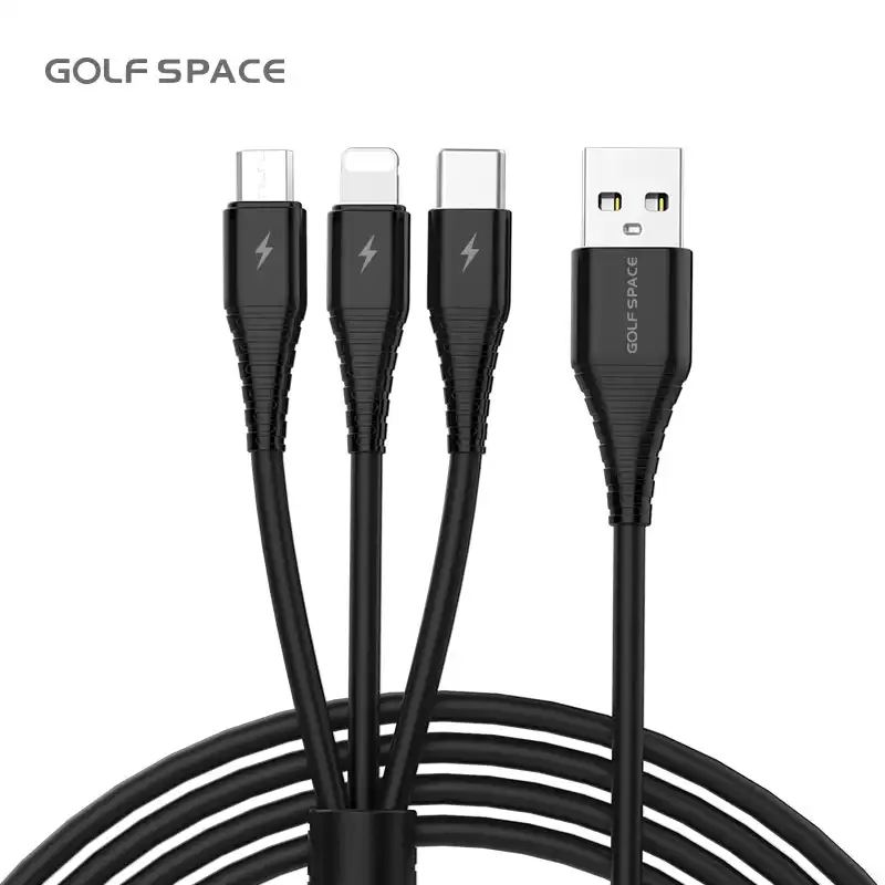 Golf Space SL07 Type-C/Micro USB/Lightning 3 in 1 3A USB Charging Cable Black
