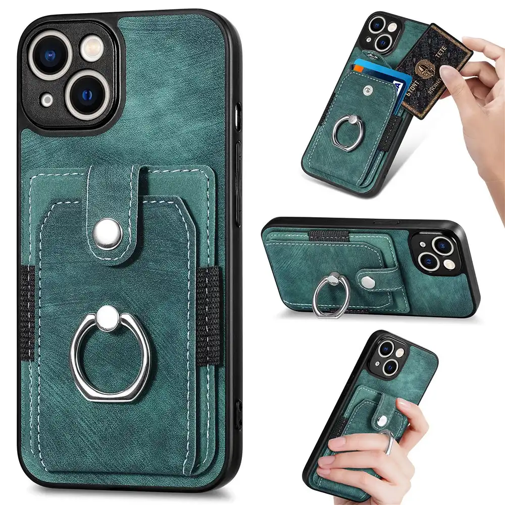 Wallet Case with Card Holder, Leather Kickstand Card Slots,Ring Stand for iphone-Green