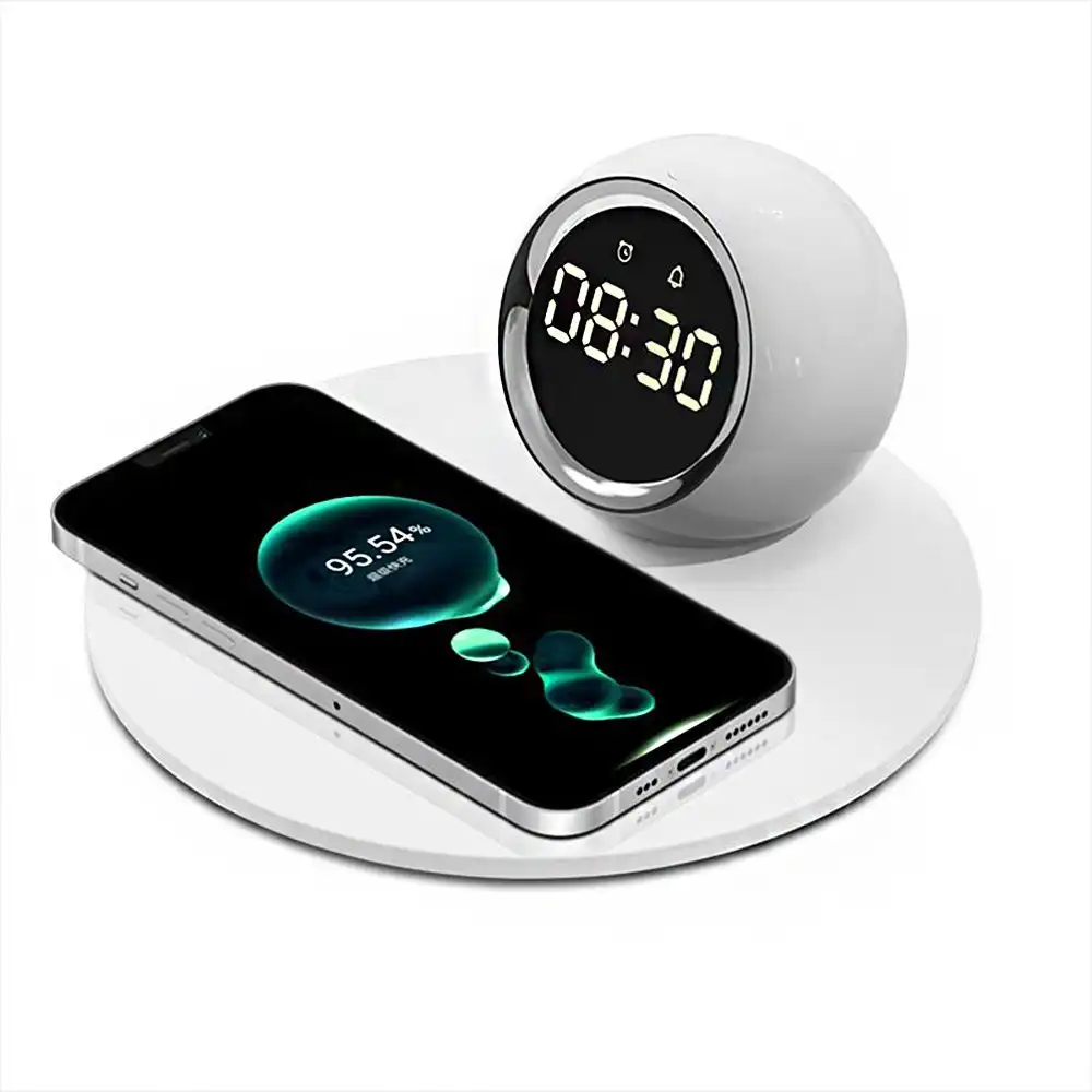 15W Fast Charger Wireless Charging Station With Digital Alarm Clock Led Night