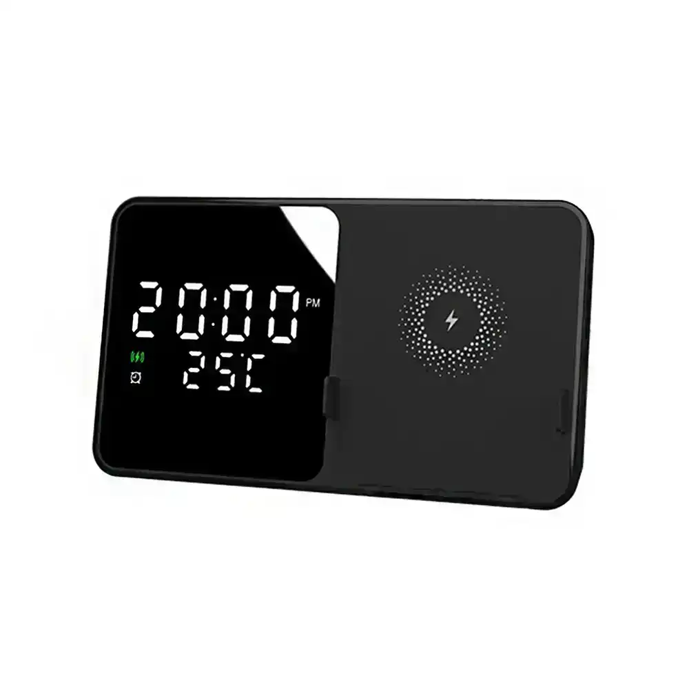 15W Wireless Charger Desktop LED Digital Alarm Clock Fast Charging Dock Station