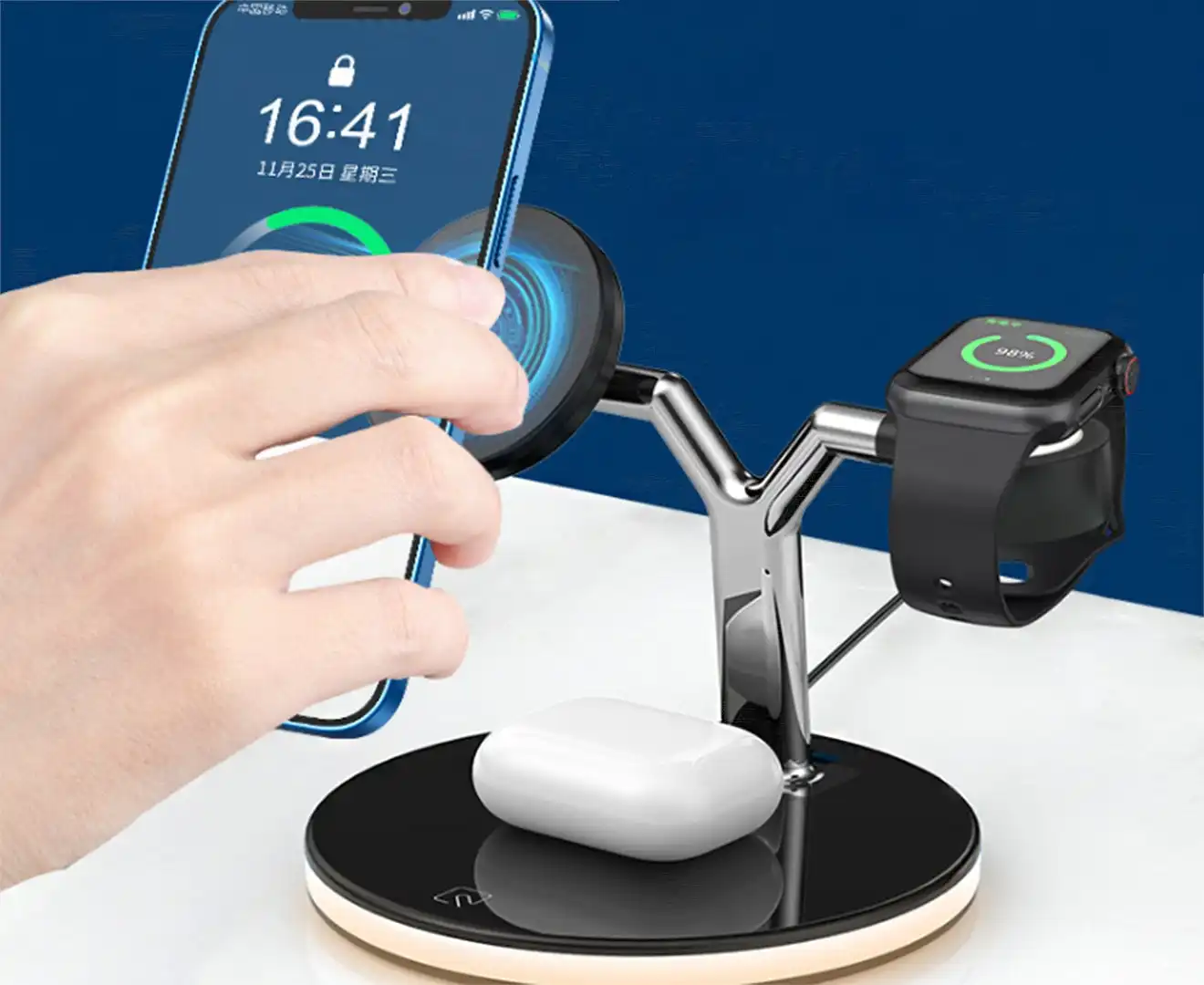 Three in one Magnet Qi Fast Wireless Charger For iPhone12,Apple Watch