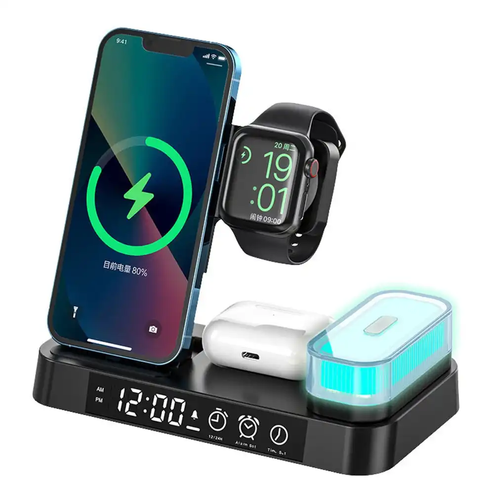 15W Phone Wireless Charger Clock 3 In 1 Fast Charging Bracket RGB Night Light