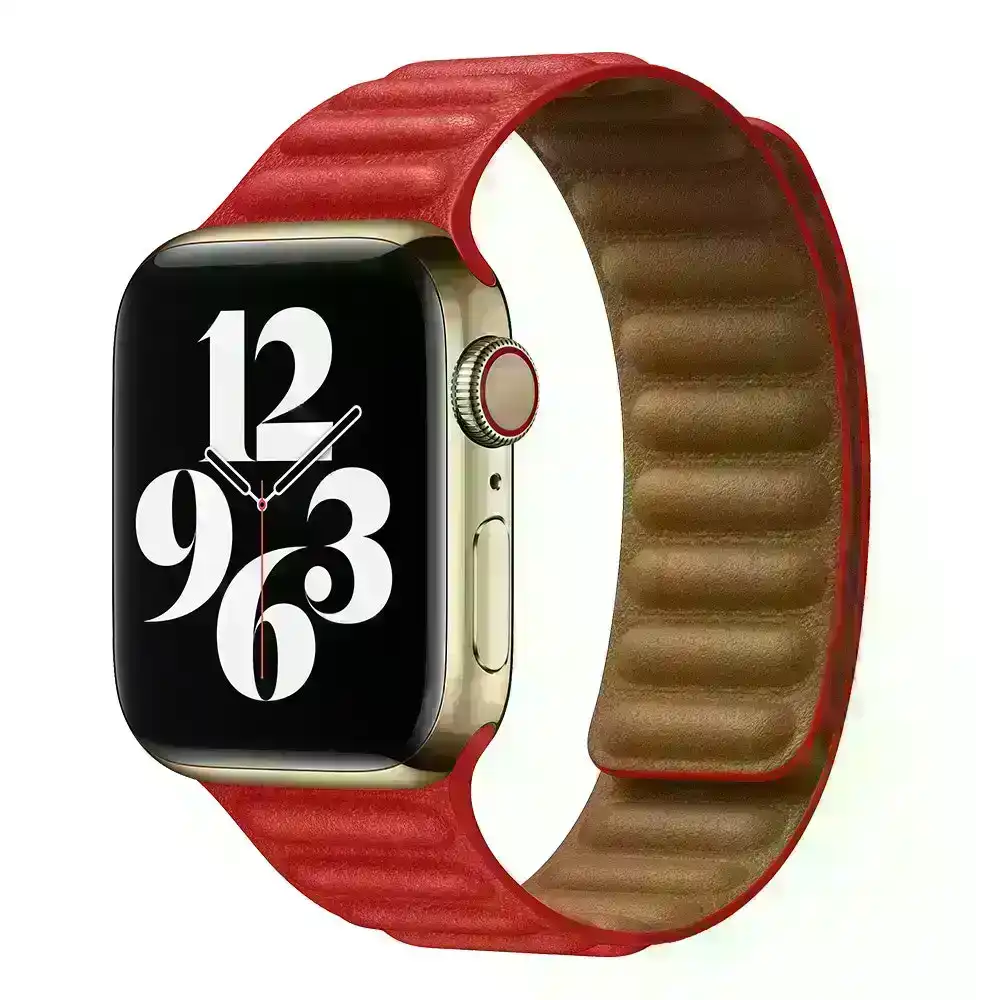 Magnetic Leather band for iWatch Series SE/7/6/5/4/3/2/1-Red