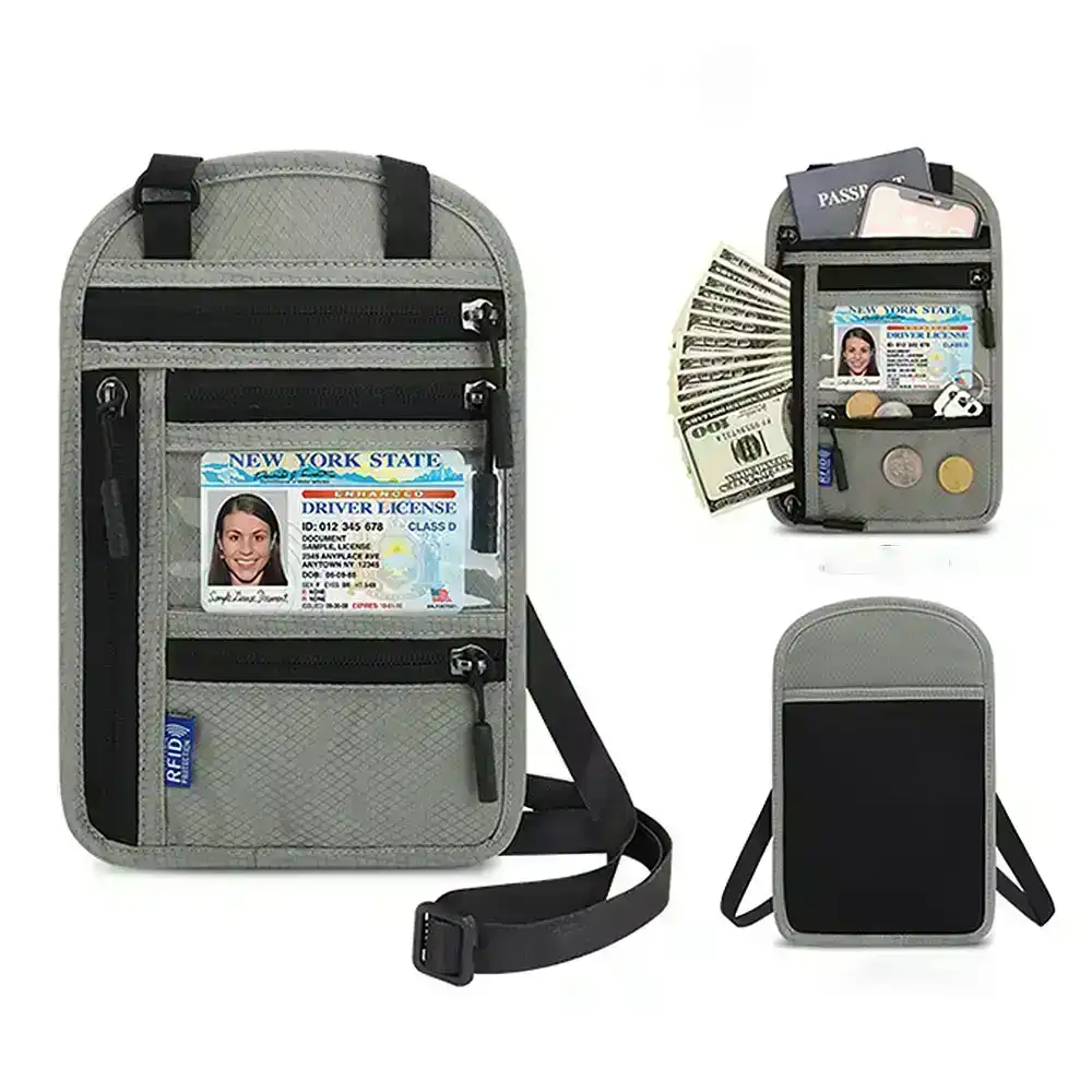 Travel Neck Wallet With RFID Blocking Travel Neck Pouch Passport Holder