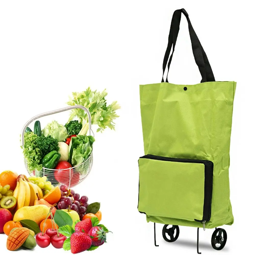 Portable Shopping Trolley Bag Foldable Cart Rolling Grocery Green