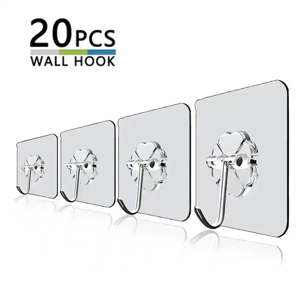 20Pcs 6x6cm Transparent Strong Self Adhesive Door Wall Hangers Hooks