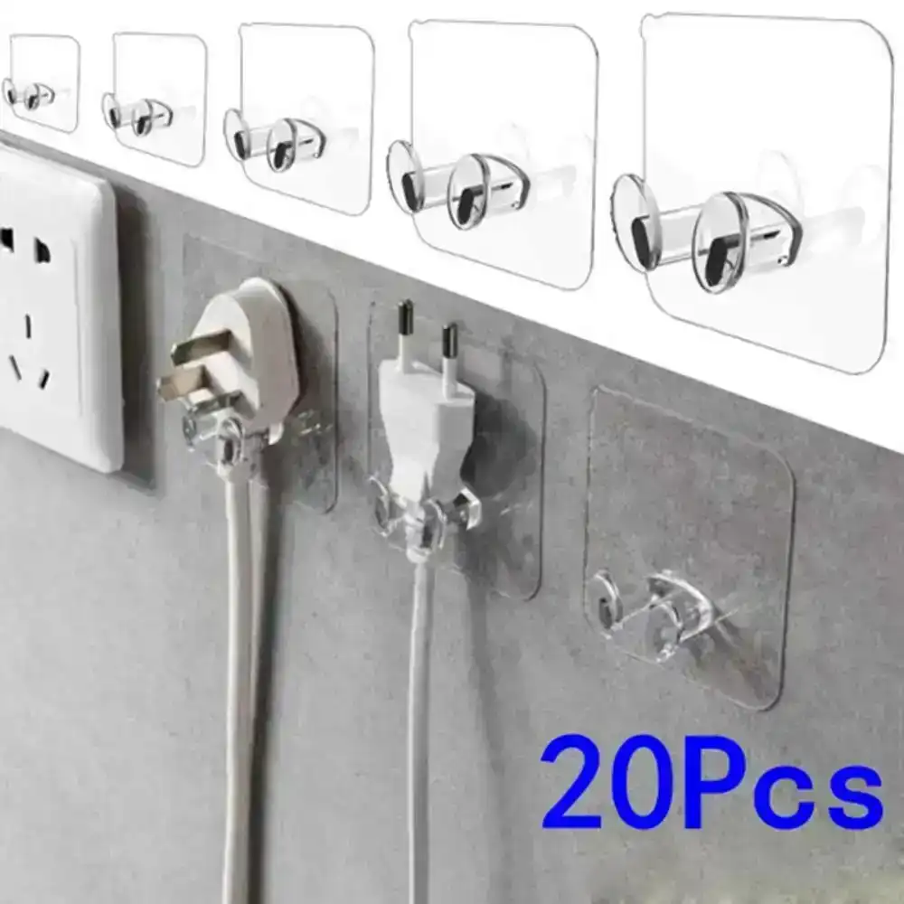 20 Pcs Adhesive Hooks Wall Storage Hook Punch-Free Power Plug Socket Holder