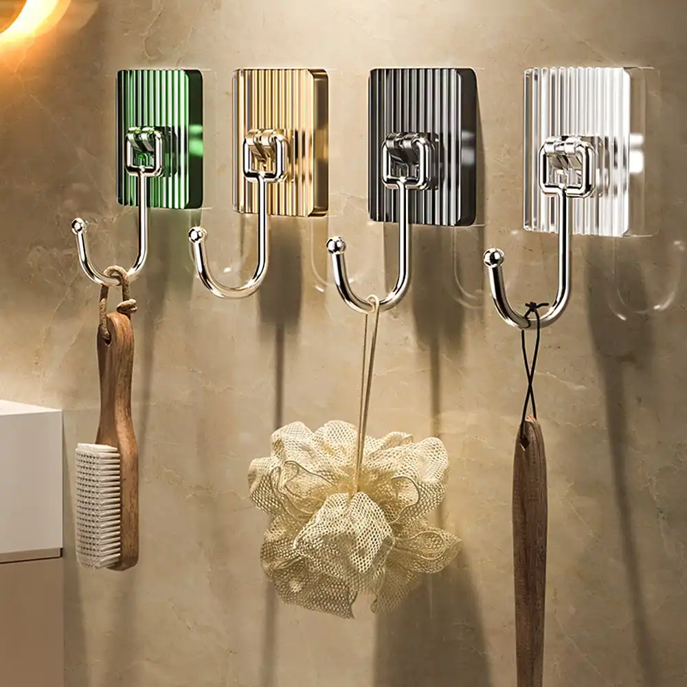 4Pcs Wall Hanging Sticky Transparent Hook Light Luxury Adhesive Organizer Hooks