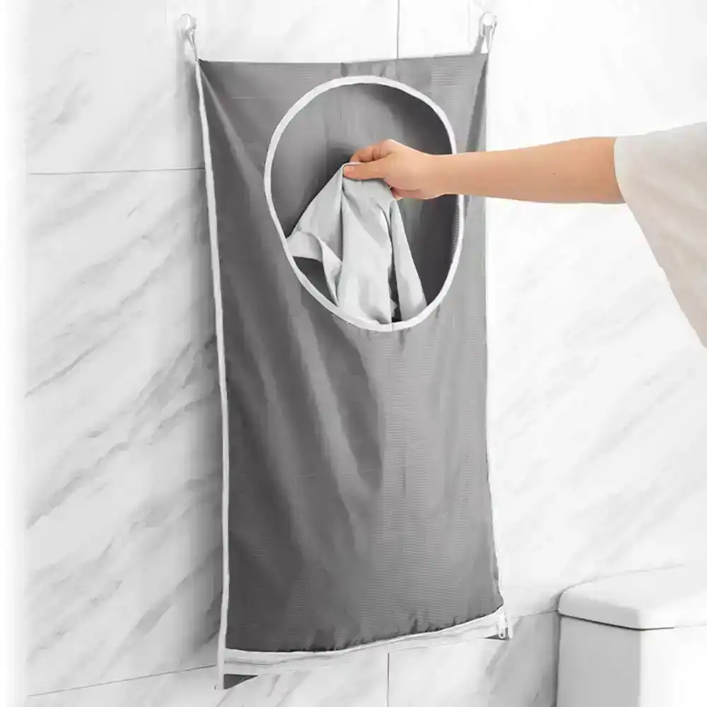 2 Pcs Wall-Hanging Laundry Hamper Storage Bag Laundry Basket With Zipper