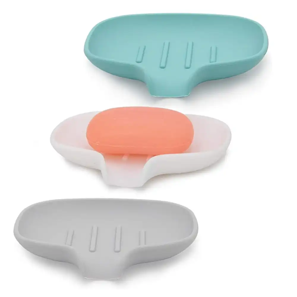 3 Pack Silicone Soap Dish with Drain Bar Soap Holder for Shower/Bathroom