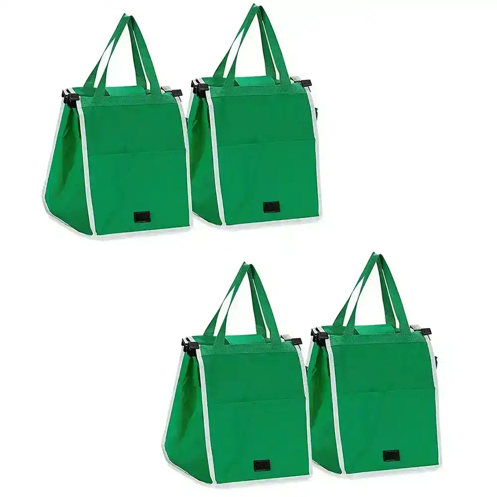 4pcs GRAB BAG Green Non-woven Supermarket Shopping Cart Shopping Bag