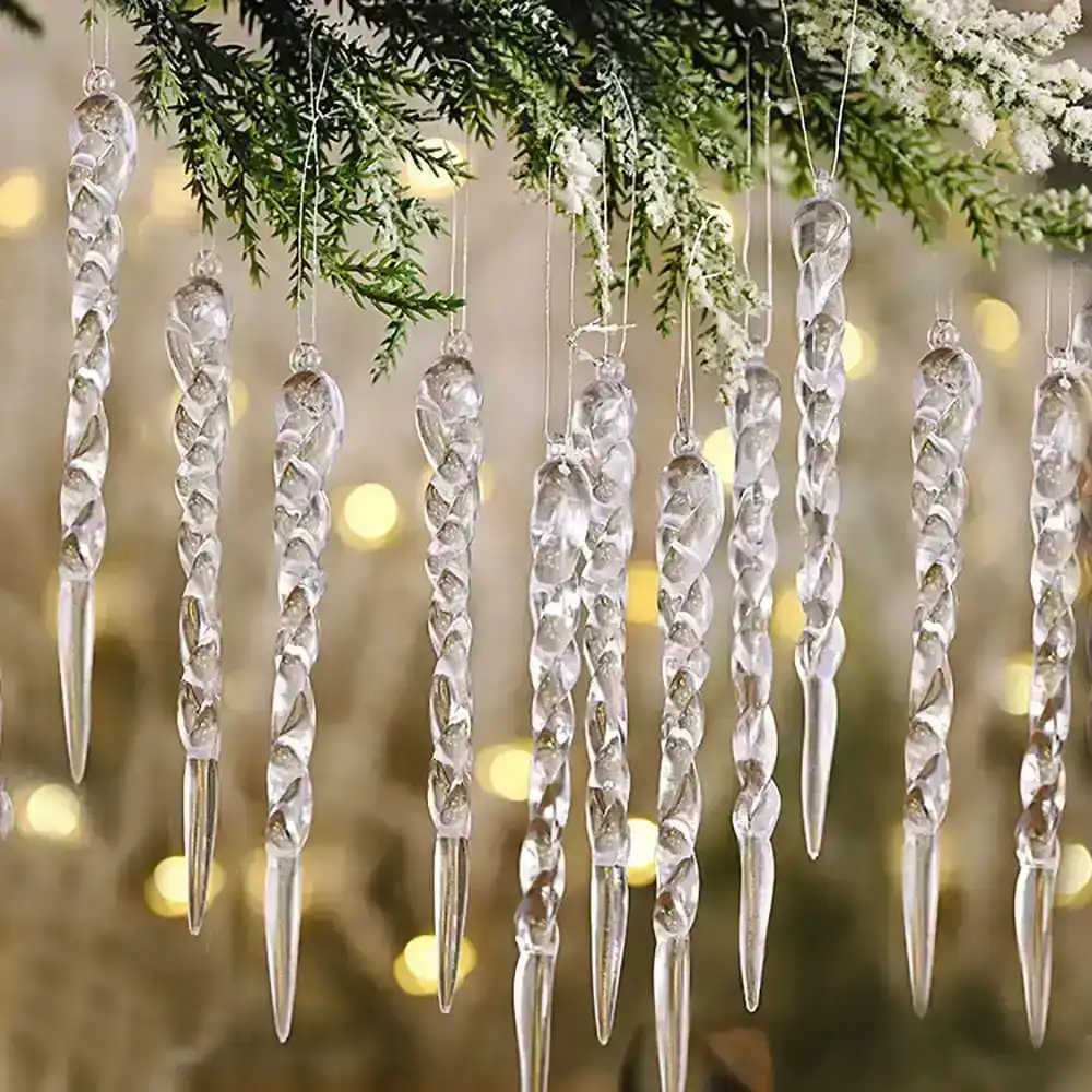 12Pcs Christmas Tree Decorations Icicle Pendants Hanging Pendant Xmas Tree Home Decor