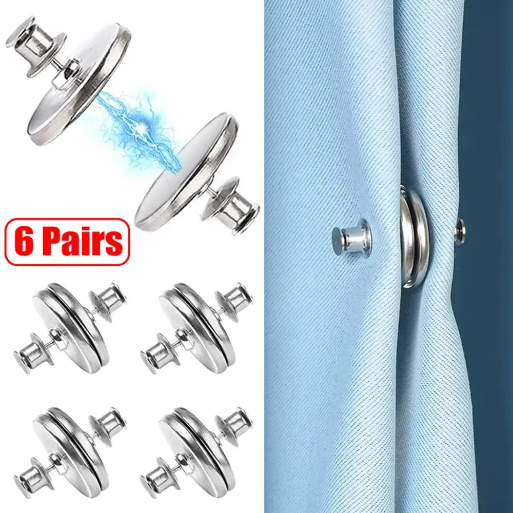6Pairs Curtain Magnetic Button Nail Free Detachable Window Curtain Magnet Buckle