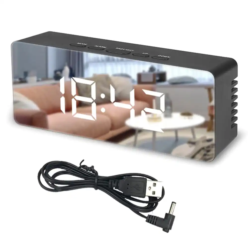 Mirror Digital Dual Alarm Clock Large LED Display with Time Date Temperature