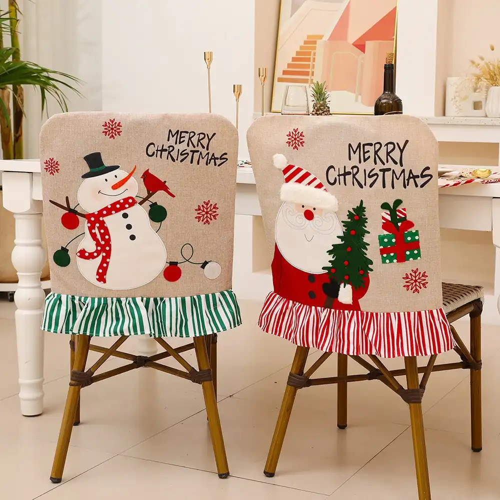 2Pcs Christmas Chair Back Elastic Stretch Cover Santa Clause Decor Chair Covers