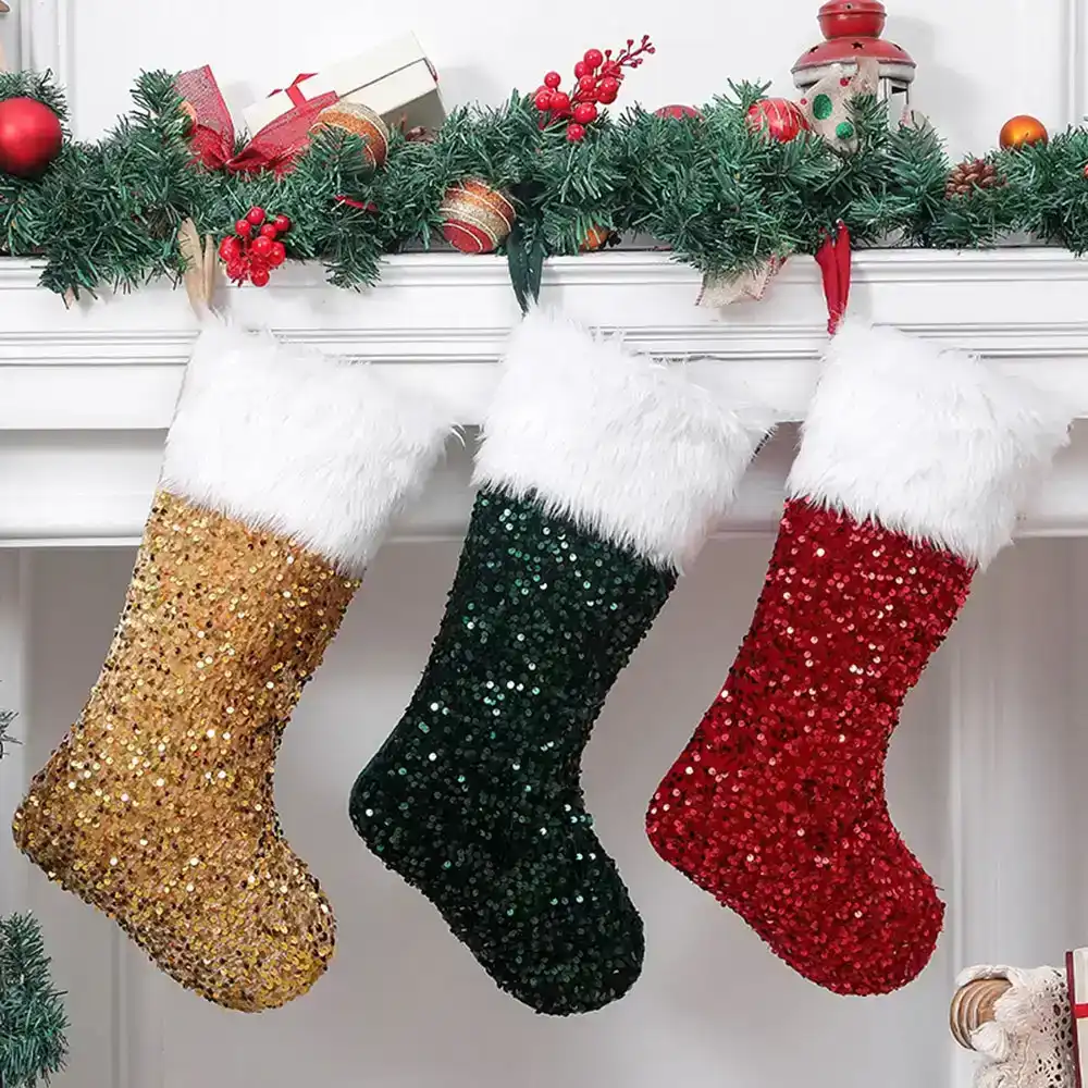 3Pcs Sequins Plush Christmas Socks Children's Gift Bags Christmas  Decorations, Deals Global Trade