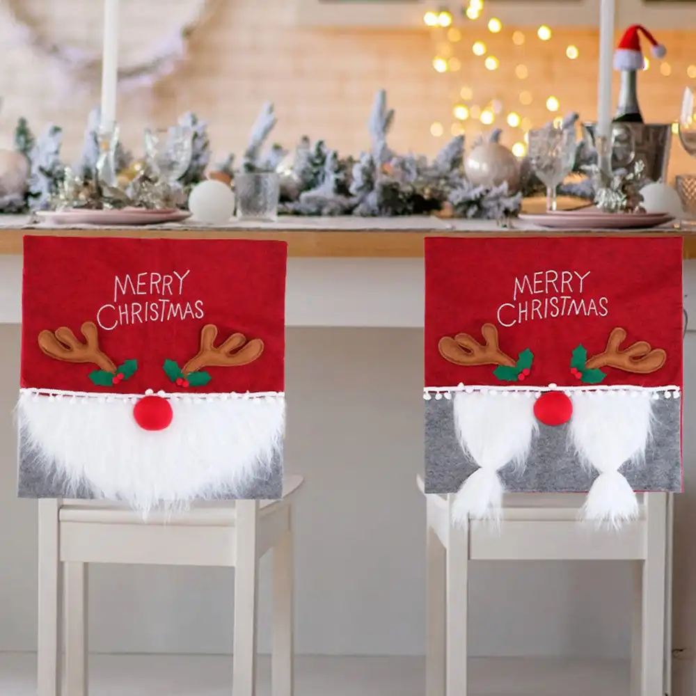 2Pcs Christmas Chair Covers Christmas Seat Covers Gnome Xmas Chair Back Cover