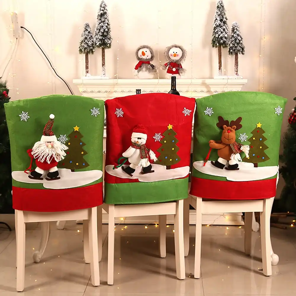3Pcs Christmas Chair Cover Xmas Chair Back Cover Dining Chair Cover for Home